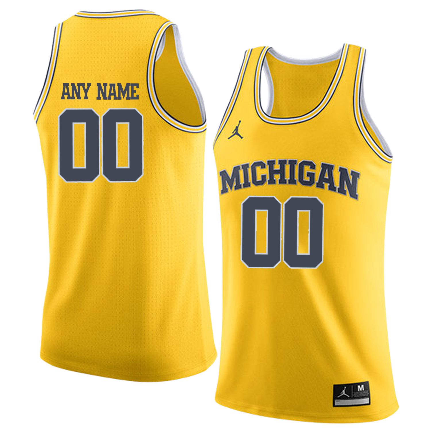 Men Jordan University of Michigan Basketball Yellow 00 Any name Customized NCAA Jerseys